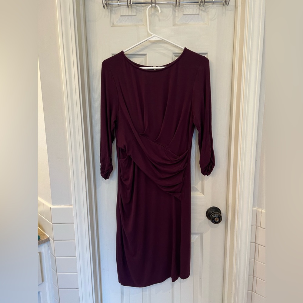 Maroon Long-sleeve Fitted Dress